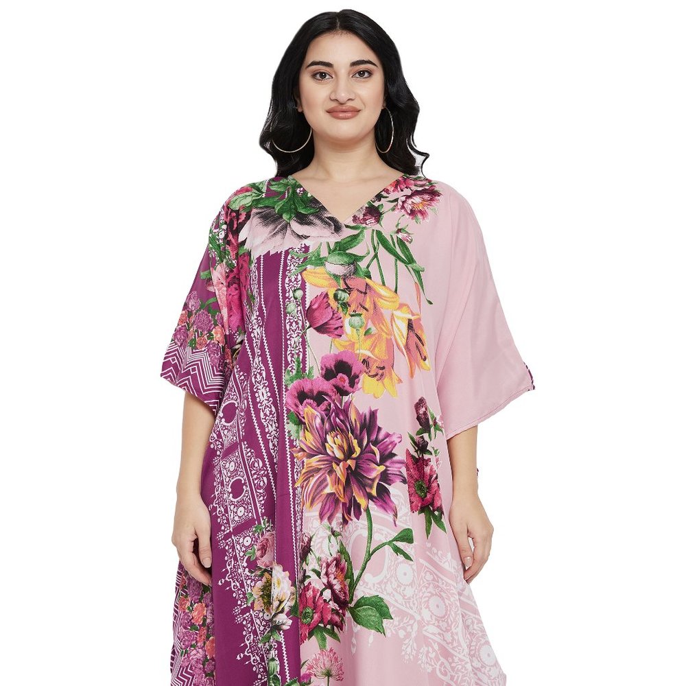 Gypsie Blu Kimono Sleeves Kaftan Pink Floral Print Polyester Comfy Streetwear - Picture 6 of 8